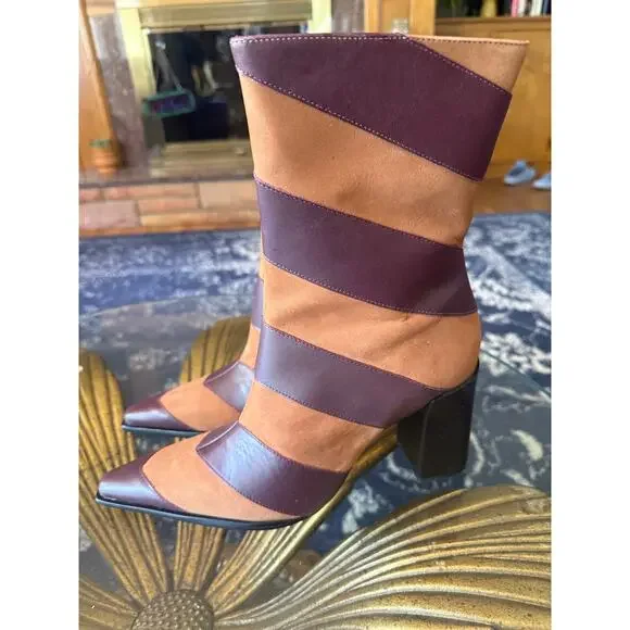 NWOT Schutz Raffaela Chevron Ankle Leather Boots Sz. 8 - Picture 3 of 8